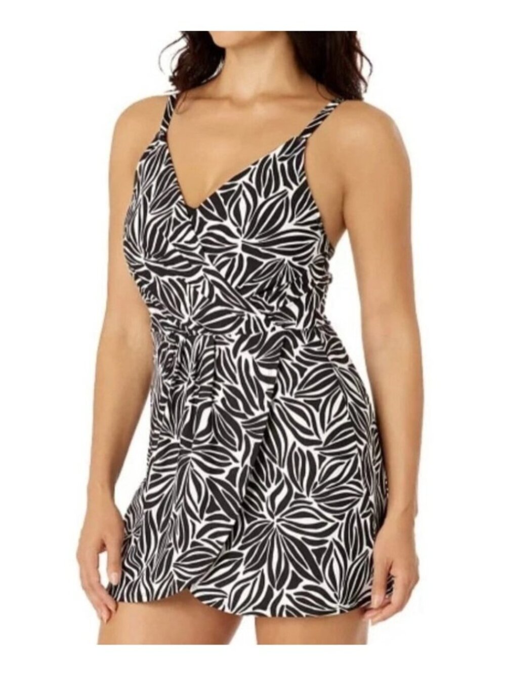 Lands End Women's Swimsuit M Black And White Removable Pads Adjustable Straps